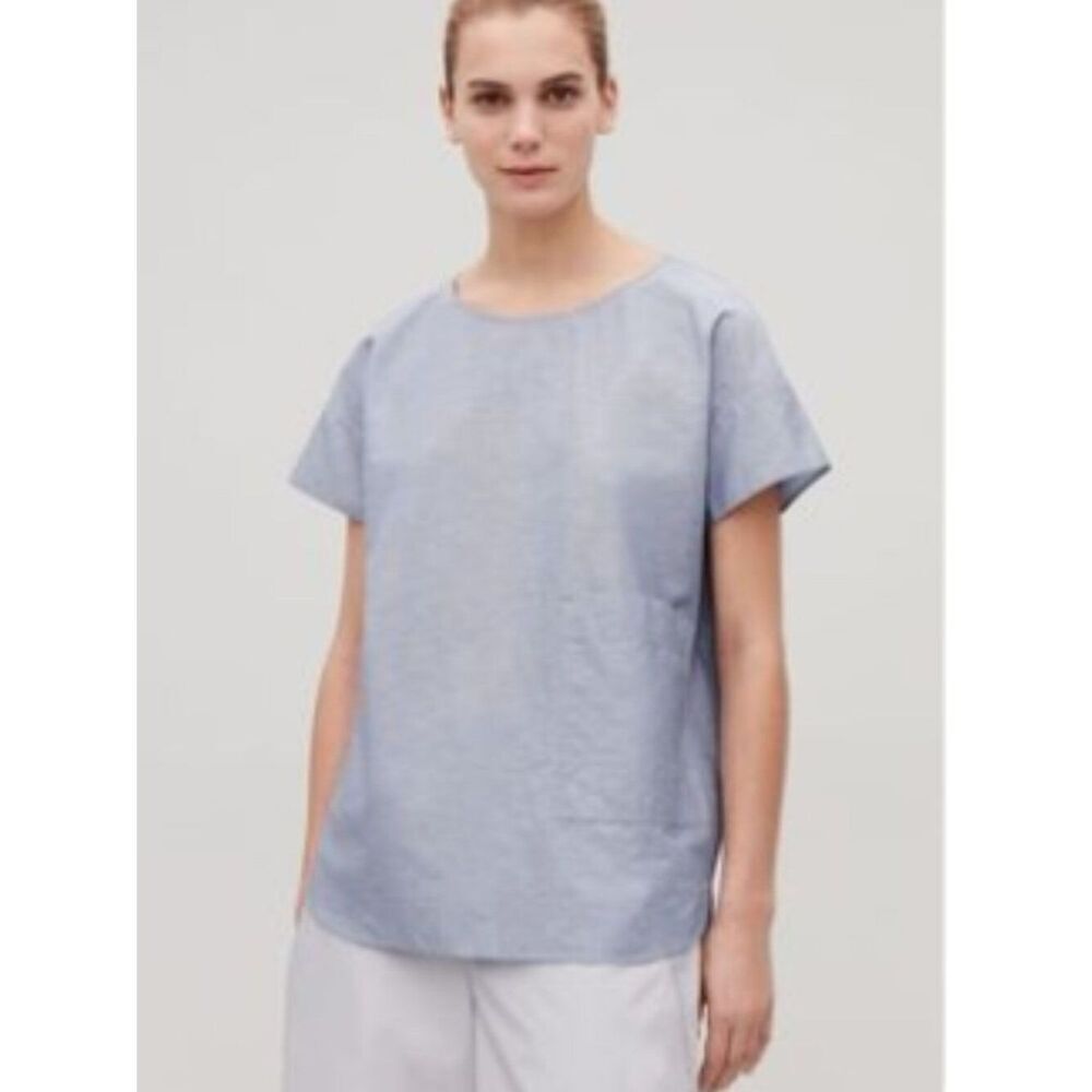 Like New! COS Cotton/Linen Blend Shirt with a Pocket Blue in Size L